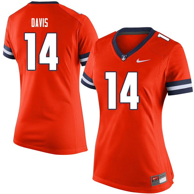 Women #14 Drake Davis Illinois Fighting Illini College Football Jerseys Sale-Orange